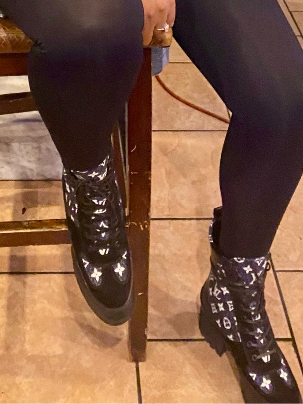 Louis Vuitton Blue and White Monogram Lug Lace-Up Boots. Worn twice - Picture 8 of 8